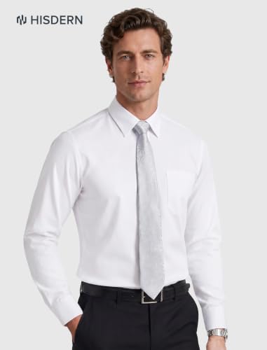 Image of HISDERN Mens Dress Shirt with Tie Pocket Square Set Classic Button Down Shirt Matching Tie Long Sleeve Shirts