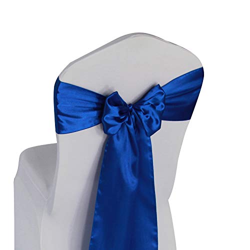 Royal Blue Satin Chair Sashes Ties - 12 pcs Wedding Banquet Party Event