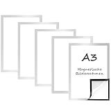 Generisch 5 Stück A3 Magnetrahmen Bilderrahmen, Selbstklebender Magnetischer Diamond Painting Rahmen, Wasserdichte, Transparente Magnetische für Zertifikate, Poster, Dokumente (A3-Silber-5erSet)