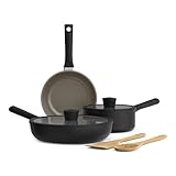 Bella Set di pentole antiaderenti in ceramica, 7 pezzi, colore: nero