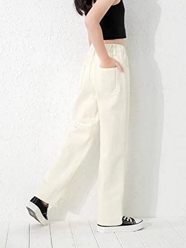 Girls Casual Denim Pants High Waisted Wide Leg Jeans with Pocket2
