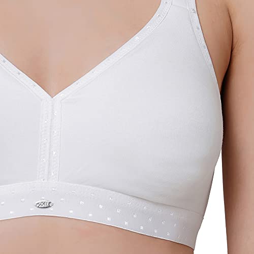 Image of SOIE Women Solid Non Padded Non Wired Full Coverage Stretch Cotton T shirt Bra, White, 32DD
