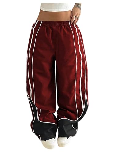 SOLY HUX Women's Parachute Pants Elastic Waist Y2k Baggy Track Sweatpants with Pockets Streetwear