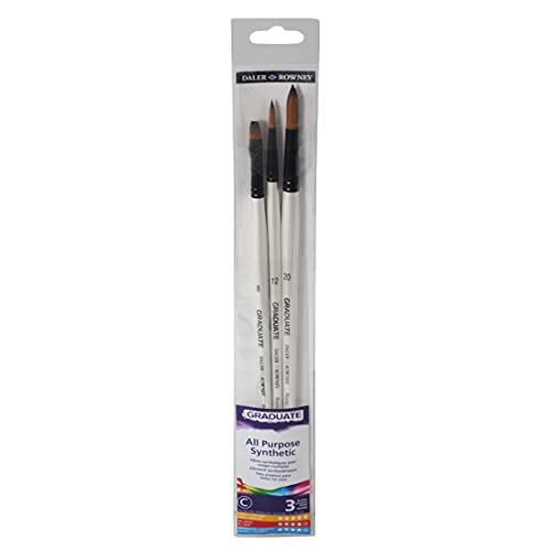 Daler-Rowney Graduate Multi-Technique Brush, Synthetic Hair, Long Handle, Bright and Round, , Wallet Set, 3 Assorted Brushes