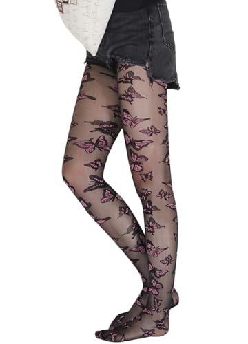 Image of Erinaco Women's Flower Pattern Sheer Footed Pantyhose Control Top Tights Stockings with Reinforced Toes
