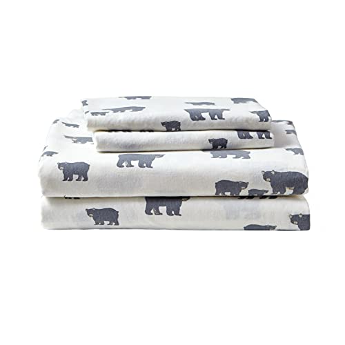Image of Eddie Bauer - Flannel Sheets Twin Size, Anti-Pilling & Wrinkle Resistant Cotton, Touchably Soft for All-Season Comfort - Bed Sheets with Matching Pillowcase & Fitted Sheet (Bear Family Grey)