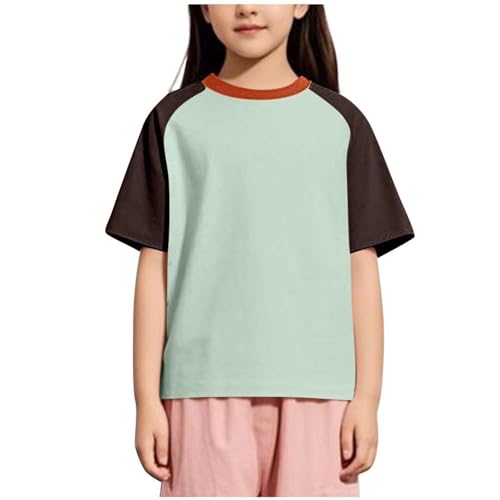 Girls Raglan Short Sleeve Summer T-Shirts Cute Color Block Blouse Tops Loose Crew Neck Casual Tees for Boys 3-15 Years
