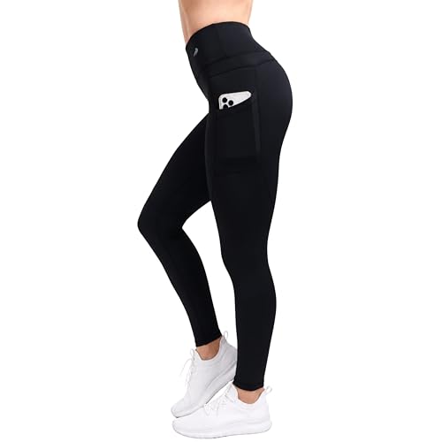 CompressionZ Womens Compression Leggings High Waisted Performance Shaping Gym Pilates Travel Yoga Workout Pants W/Pockets Black Medium