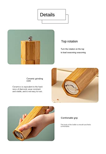 Tectsia Pepper Grinder 2Pcs, 8 Inch, Bamboo Salt Mill Pepper Grinder, Ceramic Grinding Mechanism, Pepper Mill, Salt Shakers Refillable, Adjustable Coarseness. #TOP7