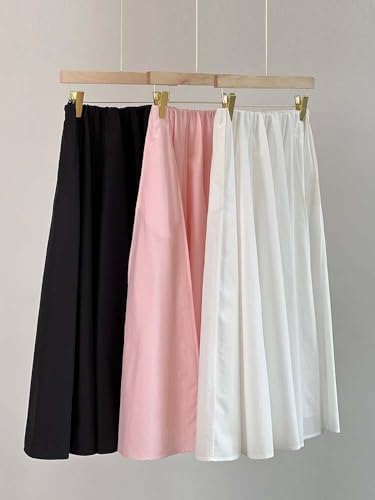 Women’s A-Line Summer Midi Skirt, High-Waisted Cotton Casual Long Skirt4