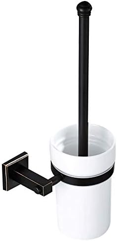 Compact Freestanding Plastic Toilet Bowl Brush and Holder for Bathroom Storage and Organization - Space Saving, Sturdy, Deep Cleaning, Covered Brush - Bronze image 2
