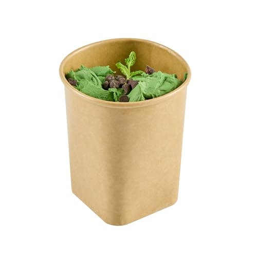 Image of Coppetta 13 Ounce Dessert Cups, 50 Greaseproof Ice Cream Cups - Lids Sold Separately, Square Bottom, Kraft Paper Yogurt Bowls, Disposable, For Sundaes, Mousse Or Puddings - Restaurantware