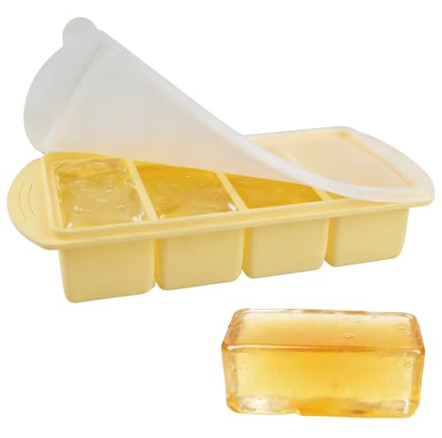 kcrnw Silicone Freezing Tray with Lid, 1000ML Extra Large Soup Freezer Containers 4-Compartment Food Storage Container Trays for Storing Food Soup, Meal Prep, Broth, Butter, Sauce (Yellow)