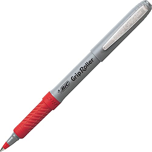 BIC Roller Glide Grip Pen With An Added-Value Grip, Fine Point (0.7mm), Red, Contemporary Looking, 12-Count