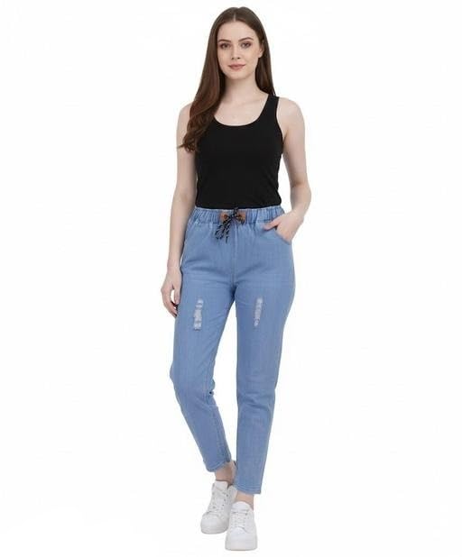 Women Pull On Denim Joggers Ripped Style Adjustable Waist Comfortable Casual Relaxed Fit Daily Use-picture-10