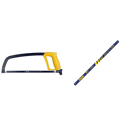 Stanley Pistol Grip Hacksaw 1 15 122 with Irwin 10504525 300mm/ 12-inch x 32tpi Bi-Metal Hacksaw Blades (Pack of 2)