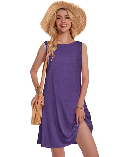Image of Summer Dresses for Women Beach Boho Sleeveless Vintage Floral Flowy Pocket Tshirt Tank Sundresses 2026