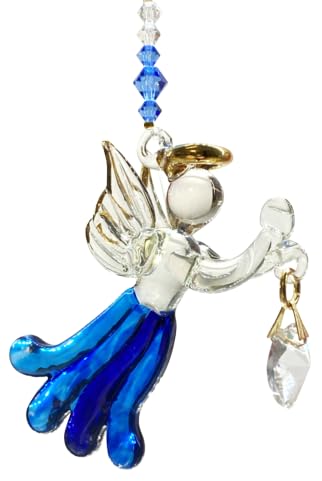 Angels in my Window - Love, Guidance, Protection - Fantasy Blown Glass Hand Painted Vibrate Coloured Hanging Angel Mobile Sun-Catcher (Sapphire)