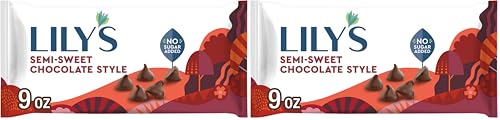 LILY'S Semi-Sweet Chocolate Style No Sugar Added, Baking Chips Bag, 9 oz (Pack of 2)
