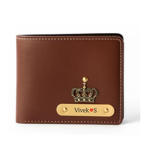 Image of Thebaegift Men's Personalized Wallet I Customized Slim Stylish Leather Purse with Name & Charm I Unique Birthday Anniversary Gift for Men Boy Love Husband Employees Clients - (Brown)