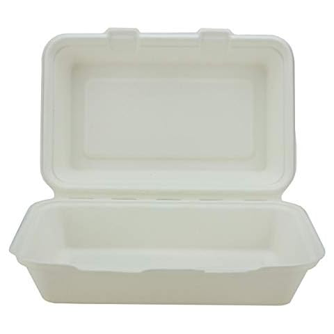 Bagasse 1 Compartment Take Away Box - 165 x 240 x 80mm - Set of 50 - Super Rigid Biodegradable, Compostable, and Recyclable Disposable Menu Boxes - Made from Natural Sugar Cane Pulp Cover