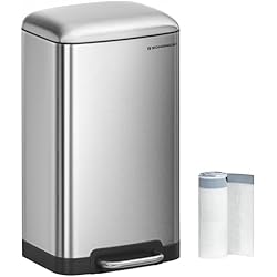 Cubo Basura Rectangular SONGMICS Cubo de Basura para la Cocina, 30 L, Cubo de Pedal de Acero con Tapa y Cubo Interior, Cierre Suave, Plata LTB01L