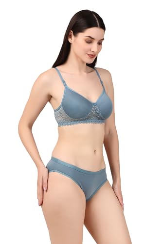 Image of Women's Cotton Lace Lingerie Set | Padded Wire-Free Comfort Bra & Panty Combo | Everyday Essentials in Nude