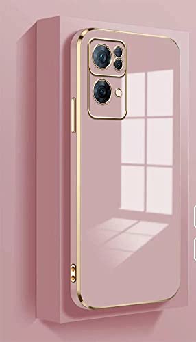 Image of Apurb Store for Oppo Reno 7 Pro 5G Plating Square Gold Frame Phone Case Luxury Soft Silicone Back Cover (for Oppo Reno 7 Pro 5G, Pink)