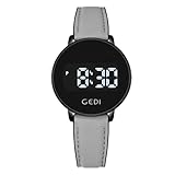 Womens Fashion Sport Digital LED Touch Screen Watch Date Calendar Silicone Band Minimalist Dress Waterproof Ladies Wristwatch (Gray)