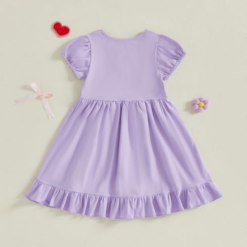 woshilaocai Toddler Baby Girl Back to School Dress Crayon Bow Embroidery Puff Sleeve Dresses Summer Clothes4