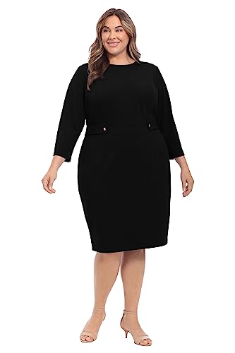 London Times Women's Work Office Business Sheath Dress with Button Waist Detail 6