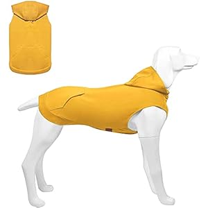 Hunde Hoodie, Hundemantel mit Hut & Taschen & Leinenloch, Weicher und Atmungsaktiver Kapuzenpulli Für Große Hunde Winterhundebekleidung Drinnen Ohne Ärmel Hundekleidung von Kickred (Gelb-S)