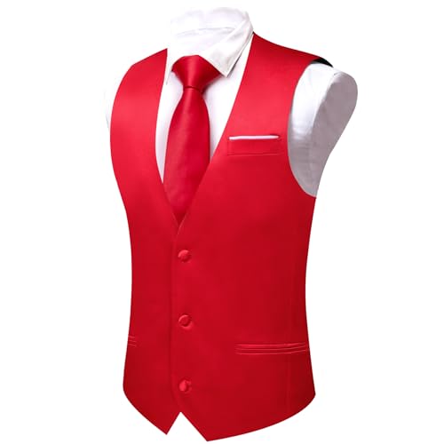Image of Barry.Wang Vest for Men Business /Leisure Dress Suit Vests V-neck 2 Pockets Wedding Party Tuxedo Satin Waistcoat