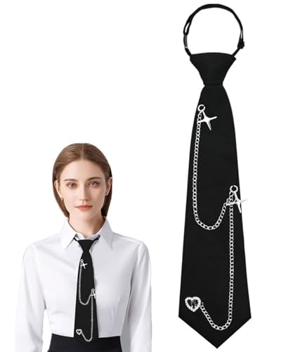 TPZORJX - cravate Cravates noires longues pour femme, uniforme JK, réglable, pour remise de diplôme, affaires, chaîne croisée