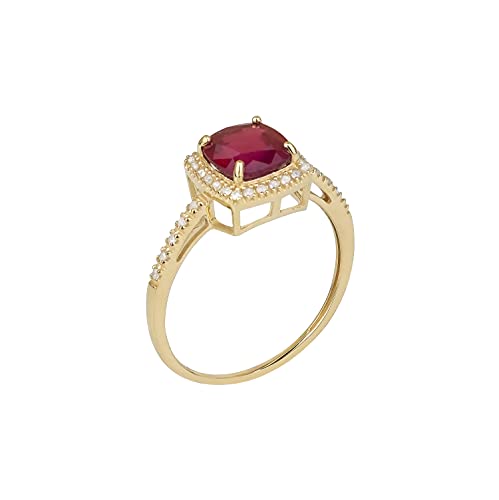 10K Yellow Gold Genuine Cushion-Cut 2.15Ct Ruby And Diamond Halo Ring #TOP1