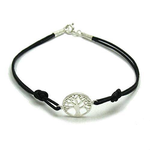 Bracelet argent 925 Arbre de la vie en cuir anti-allergie durable