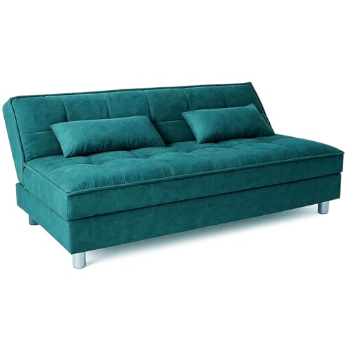 Image of FURNY Gaiety 3 Seater Fabric Sleeper Supersoft Sofa Cum Bed (Aqua Blue)