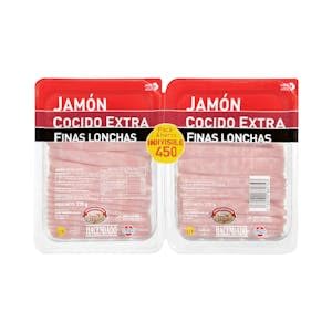 Jamón cocido extra Hacendado finas lonchas 2 paquetes x 225 g Pack 2