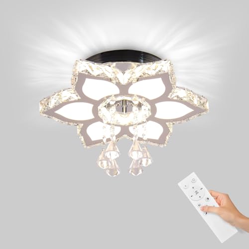 FRIXCHUR Dimmable Flower-Shaped Crystal LED Flush Mount Ceiling Light