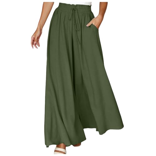 Jupe Culotte Femme Fluide Été Coton Lin Pantalon Large Taille Haute Elastique Grande Léger Chic Élégant Palazzo Poches Cordon Casual