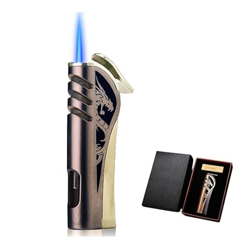 Draagbare metalen winddichte blauwe vlam butaan aansteker met zichtbare gaskamer, geschikt for buiten, kamperen, cadeau for mannen(A)