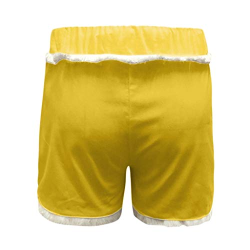 DressU Short feminino casual solto praia cintura elástica sólida, Amarelo, Large