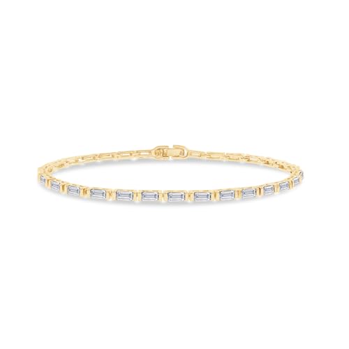 18K Gold Plated Moissanite Tennis Bracelet For Women | 2MM Width Classic Baguette Cut Moissanite Bracelet | Moissanite Stacking Dainty Bracelets for Brides