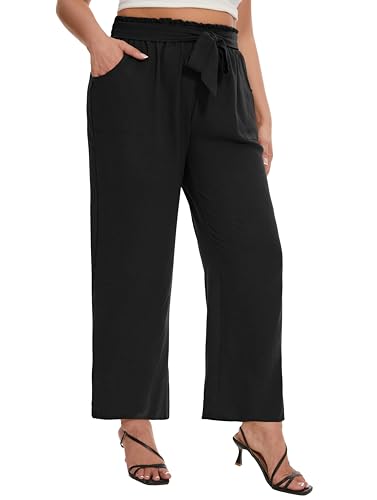 SEKINO Women's Plus Size Wide Leg Pants Loose Casual Flowy Pants Adjustable Knot Belted Lounge Beach Pants with Pockets2