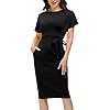 JASAMBAC Business Dresses for Women for Work Office Bodycon Pencil Dress Knee Length Black