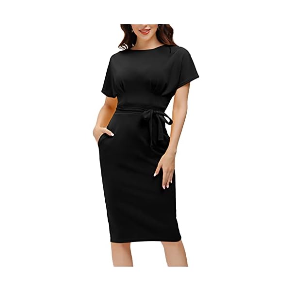 JASAMBAC Business Dresses for Women for Work Office Bodycon Pencil Dress Knee Length Black