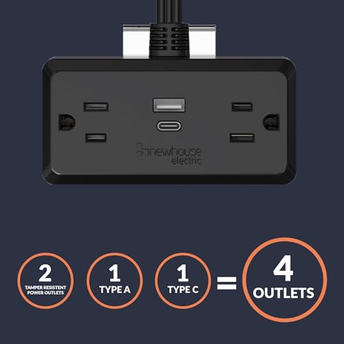 Newhouse Electric Enchufe con USB de 1250 vatios NHCP-001, Receptáculo con puertos USB y resistente a manipulaciones, Puerto USB Tipo A y Tipo C, Multitoma para mejoras del hogar miniatura 2