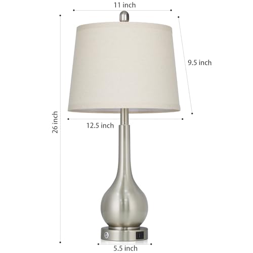 luxeflow 26" Silver Table Lamp for Bedroom, Touch Control Bedside Lamp for Nightstand with Charging Port, 3-Way Dimmable End Table Lamp for Living Room (1 Pack) - image 7