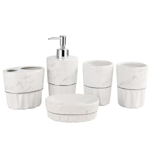 Hotel gargle set con taza de mármol de cerámica y dispensador completo 2