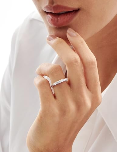 7 Stones Moissanite Anniversary Rings for Women, 0.7 Carat Round Cut Diamond 18K White Gold Plated 925 Sterling Silver Half Eternity Wedding Bands Stackable Ring4